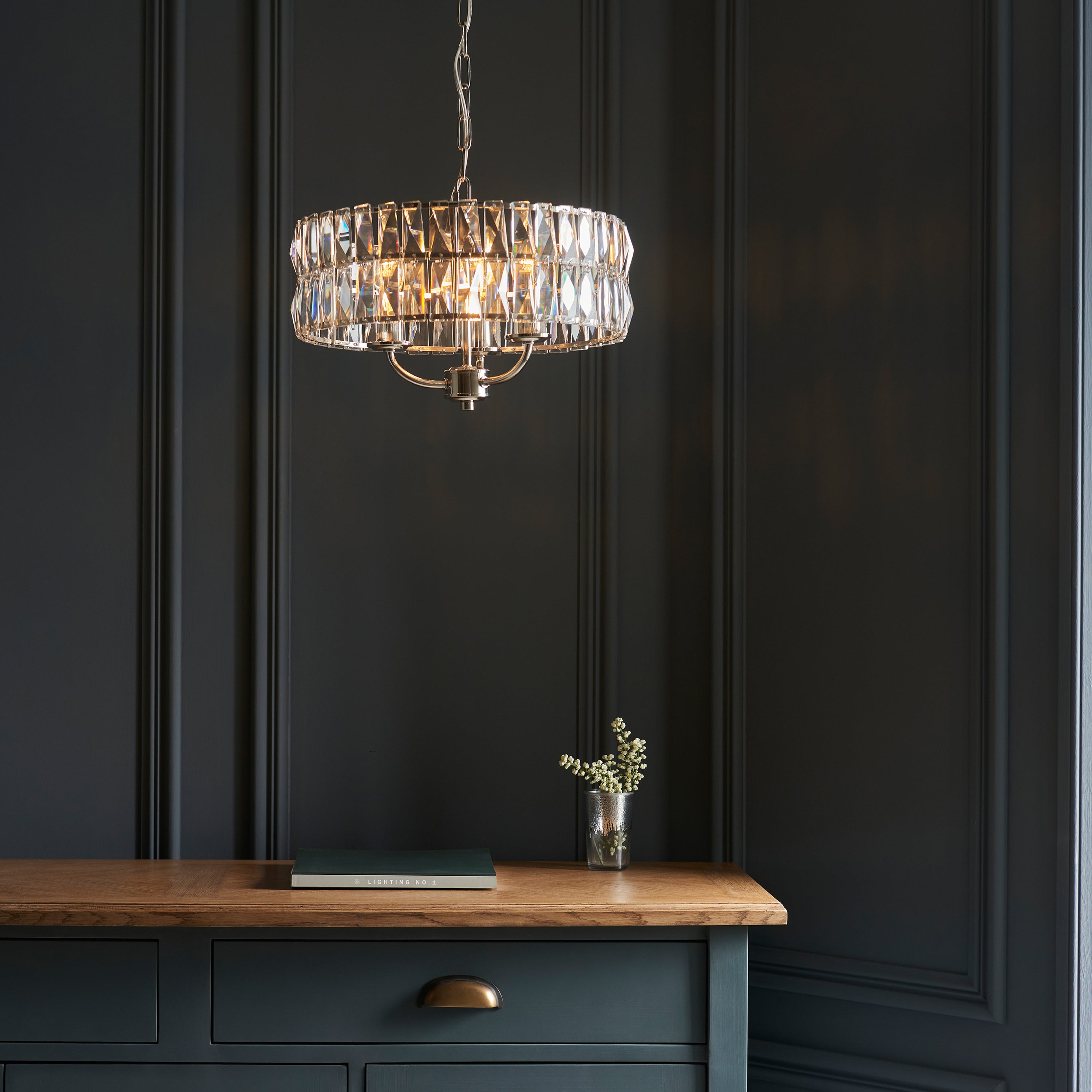 Albion Bright Nickel & Crystal Glass Pendant Light | Small